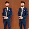 Klasyczna Plaid Dostosowany Mężczyźni Biznes Tuxedos Męskie 2 sztuki Sprawdź Pant Suit Prom Party Wedding Suits Outfit (Kurtka + Spodnie)