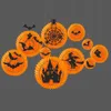 Halloween Party Decoration Kit Tissue Paper Fan With Glittering Witch Bat Spider Web Haunted House Cutout Halloween Wall Decor