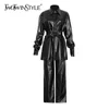 TWOTWINSTYLE Casual Two Piece Set For Women Lapel Long Sleeve Lace Up Shirt Wide Leg Pants Female Sets Fashion Clothes 210517