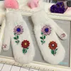 Fingerhandschuhe Damen Winter bunt Kristall Blumen Design Pelz Mode Handwärmer Marke