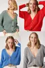 Femmes automne 2020 doux vert surdimensionné décontracté bouffée à manches longues bouton tricoté détaillé pull manteau hiver chaud X0721