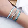 Regolabile 3 pz/set Braccialetto Blu Della Boemia Onde Vita Albero OM Yoga String Braceelets Fascino Tessuto Braccialetti Amicizia Regalo Gioielli G1026