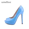 Sophitina Mulheres Super High High Heel Bombas Elegante Peep Toe Stiletto Fino Salto Senhoras Senhoras Deslize em Sapatos Raso Dress PC725 210513