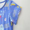 Skoki Metrów Lato Niebieski Kreskówka Drukuj Moda Princess Party Sukienki dla Baby Bawełniane Ubrania Dzieci Unicorn Dress 210529