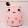 Taza de té de la leche de fresa rosa suave con relleno de bebida de fruta bonita, juguete de Boba de peluche, almohada de espuma, cojín para niños y regalo del Día de San Valentín