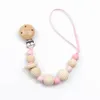 Baby Pacifier Holders Chain Clips Natural Wooden Food Grade Soother Teeth Practice Toys Infant Feeding Silicone Teething Beads Accessories