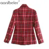 Anglia Styl Vintage Plaid Double Breasted Tweed Party Casual Blazer Kobiety Mujer S Kurtki 210604