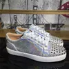 Designer Skor Studded Spikes Flat Sneakers Men Kvinnor Lågskuren Suede Trainers Glitter Party Lovers Bröllop Sneaker Äkta Läder Rivet Sko