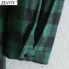 Femmes Vintage col rabattu imprimé à carreaux décontracté mince vert Mini robe bureau dames Vestido chemise robes DS4849 210416