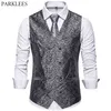 Gentleman Formell Slim Fit Double-Breasted Dress Suit Västar Mens Mode Cashew Blomster Print Waistcoat Colete Masculino 210524