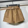 Automne Hiver Faux Cuir Taille Haute Shorts Femmes Avec Ceinture Poches Jambe Large Sexy Shorts Court Femme Femmes En Cuir Shorts C5922 210611