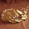 FORSEVEN Vintage Kristall Perle Stirnband Braut Tiara Kopfschmuck Gold Farbe Blatt Schmuck Hochzeit Kronen Haar Zubehör JL