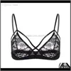 Bras Womens Underkläder Apparel Drop Leverans 2021 Kvinnor Mode Sexig Sheer Top Bra Trendig Fancy Black Floral Print Lace Z91SA