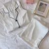 JULY'S SONG Fashion White Shirts Pants Homewear Elegant Turn-down Collar Long Sleeve Sleepwear Spring Summer Pajama 210809