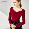 Chemise rétro française automne et hiver prendre un décolleté à manches longues rosée clavicule grand revers t-shirt femme 210416