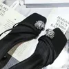 Sandały z klipsem na kwadratowym kryształowym palcach wysokie obcasy kobiety seksowne imprezowe kapcie Flip Flops buty kobietę zapatos de mujer