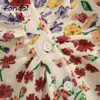 Kwiatowy Drukuj Boho Summer Sukienka Kobiety Rękaw Puff Rękawnica Vintage Plaży Krótki Dress Button Up Ruched Cute Dress 210415