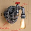 Wall Lamp Industry Vintage Retro Loft Iron Wood Gear Wheel Light Study Showroom Living Room Bar Club Cafe Bra Sconce