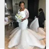 South African Sleeve Mermaid Dresses Lace Appliques Plus Size Sheer Neck Bridal Gowns See Through Back Long Wedding Vestidos