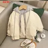 Winter Säugling Kleinkind Kinder Mode Baby Mädchen Junge PU Leder Jacke Mit Kapuze Mantel Chaqueta Dicke Kleidung 1-7 Jahre 211203