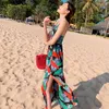 Kobiety Szyfonowa Sukienka Lato Kobieta Vintage Spaghetti Pasek Bez Rękawów Holiday Holiday Bohemian Beach Backless Long Sundress 210423