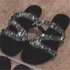 women slides sandales Pantoufle d'été cristal plat sandale lettre Z paillettes bande pantoufles bout ouvert glisser dames mode plage chaussures antidérapantes grande taille EU35-43 NO03