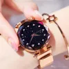 Women039s Moda Assista Magnet Aço inoxidável Milan Mesh Strap Purple Diamond Watches Tik Tok Tok Girl Gift Dress Quartz Wristwatc2876270