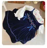 Baby Girl Autumn Winter Navy blue Small Flower Embroidery Princess Dress for Casual Party Vintage England Spanish Turkish G1218