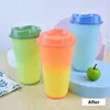 16 oz Color Changing Cups Reusable Tumbler with Lids for Hot Water Coffee Drink