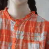 ジョニーチャーの女性の格子縞のリネンのシャツとトップスヴィンテージのボタンブラウス春のポケットの女性服緩い甘いシャツ210521