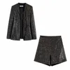 Vintage vrouw zwarte pailletten glanzende jassen lente herfst mode dames slanke bovenkleding vrouwelijke chique streetwear jassen 210515