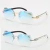 Lentille taillée en diamant sans monture Original blanc à l'intérieur noir lunettes de soleil en corne de buffle femme de luxe Adumbral unisexe oeil de chat lunettes de soleil homme et femme uv400