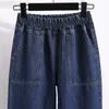 DIMANAF Plus Size Women Jeans Pants High Waist Loose Denim Female Elastic Spring Basic Pockets Blue Trousers S-5XL 210809