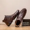Män Power Fashion Cowhide Unika Casual Boots Man Äkta Läder Mid-High Ankel Stövlar Höst utan plysch vinter med plysch