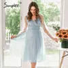 Elegant lace summer solid party women Sexy v neck holiday blue dress female Fashion short dresses office ladies 210414