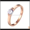 Jewelryelegant Cristal Zircon Anneaux De Mariage Pour Les Femmes Titane Acier Rose Or Couleur Brillant Bague De Fiançailles Bijoux Aessories Cadeaux Rn Drop De