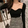 Kvinnor Sexig Strikkad Tröja Solid Tjock Höst Vinter Bottom Pullover Fashion Office Lady Club Sweaters Outwear Toppar 210601