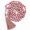 Hänghalsband 8mm naturliga rhodochrosite knutna 108 pärlor japa mala halsband meditation yoga välsignelse hälsa smycken kvinnor cha270s