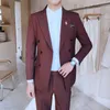 Wedding Suits for Men Double Breasted Suit Pcs Set Groom Tuxedos Suits with Pant Casual Business Stage Blazer Costume Homme 210527