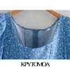Women Chic Fashion Printed Side Slit Midi Vintage Long Sleeve Back Zipper Elastic Female Dresses Vestidos 210416