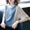 summer v-neck batwing sleeve sexy hollow out sweater female fashion patchwork loose casual knit sweater women pullover 210604