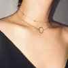 Mode or collier ras du cou deux couches pendentifs ronds couleur argent chaîne tour de cou bijoux pour femmes cadeaux de fête