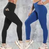 Yoga byxor med fickor Sportkläder träning Leggings Kvinnor Hög midja Fitness Telefon Pocket Kläder Running Elastic Gym Kläder H1221