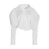 Twotwinstyle韓国の縞模様のレディースシャツラペルカラーパフスリーブゆるい非対称カジュアルブラウス女性ファッション210401
