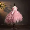 Czarny kwiat Tulle Dziewczyna Sukienka Swan Kryształ Tulle Księżniczka Pagew Wedding Clothes Kids Birthday Party Dress Evening Ball Suknia G1218