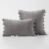 クッション/装飾的な枕タッセルベルベットソファーカバーソリッドカラーぬいぐるみベッドサイド長方形クッションフリンジ枕カバービンテージノット
