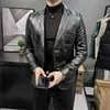 Fashion Leather Men Blazers Black Casual Suit Jackets Streetwear Social Dress Coat Wedding Business Blazer Masculino Veste Homme 210527