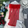 Kadınlar Sonbahar Ve Kış Ince Mantar Dantel Şerit Örme Kazak Elbise Slash Boyun Uzun Kollu Vestidos H947 210527