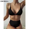 Black White High Waist Bikini Swimsuit Women Swimwear Push Up Halter Set Bather Bathing Suit Beach Wear Female 210621