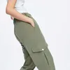 Весенняя армия зеленые гарема брюки эластичная высокая талия шнурки Jogger Lokger-длиной летний большой карман 210531